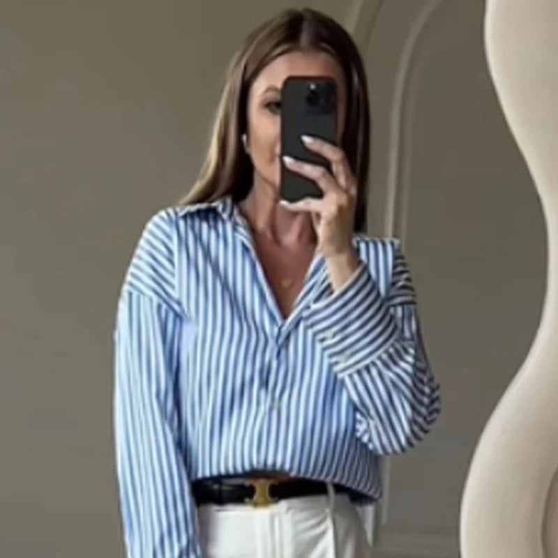 TRAF Woman 2025 Oversized Shirts & Blouses Spring Summer 2025 Woman Elegant Button Up Long Sleeve Blouses Fashion Plus Size Tops