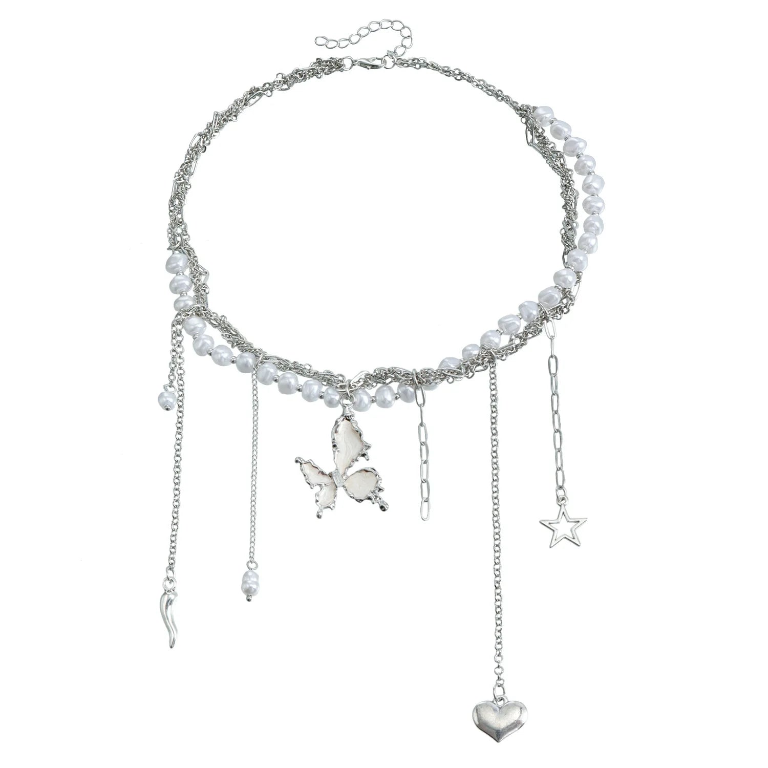 Y2k Choker Heart Necklace Pendant Chain Jewellery Women чокер Glass Layered Neck Collier Femme Cadenas Para Mujer