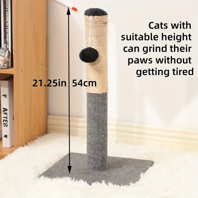 Natural sisal with toy ball cat scratching post - with sisal and velvet base, suitable for adult and kitten gray cat indoor toys