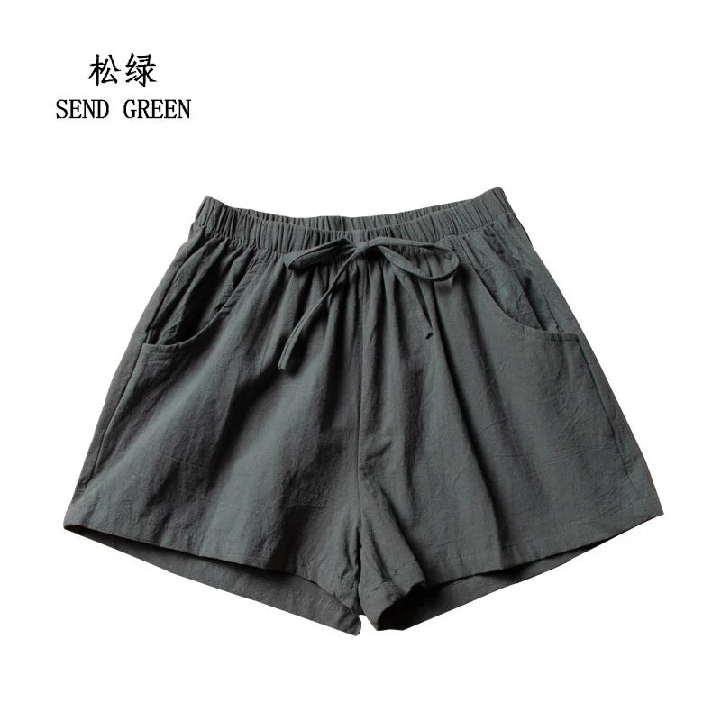 Cotton Linen Shorts Women's Sports Shorts Ladies Summer Solid High Waist Black Shorts Women Fashion Casual Basic Short Pants