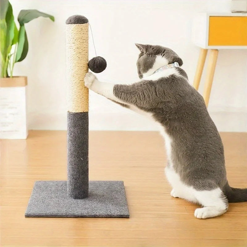 Natural sisal with toy ball cat scratching post - with sisal and velvet base, suitable for adult and kitten gray cat indoor toys