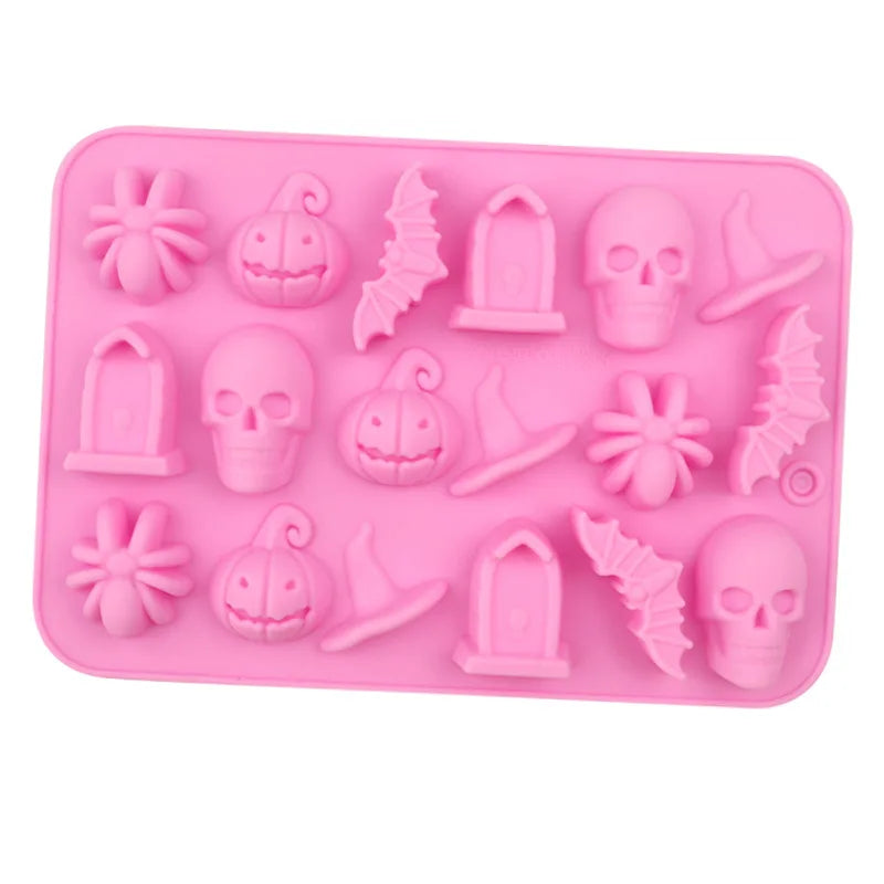 Halloween Silicone Mold Scary Skull Witch Hat Tomb Bat Pumpkin Spider Fondant Chcolate Mould Cake Decoration DIY Baking Tools